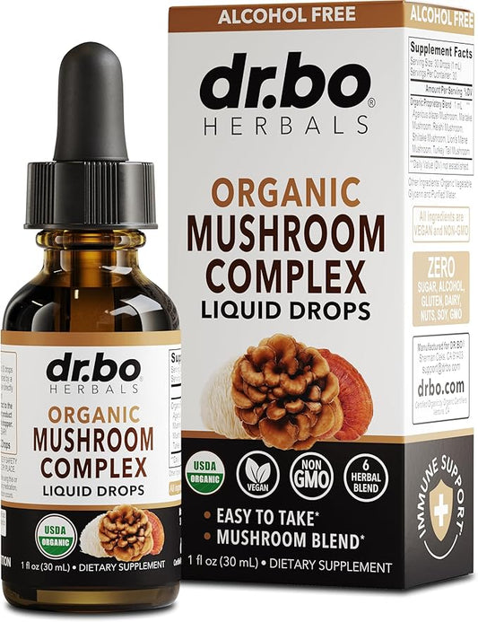 Organic Lions Mane Mushroom Complex - Mushroom Supplement Liquid Drops Tincture for Focus, Fog, Brain Health Supplements - Vegan, Herbal Organic Lion's Mane Mushrooms, Reishi, Turkey Tail Extract 1oz