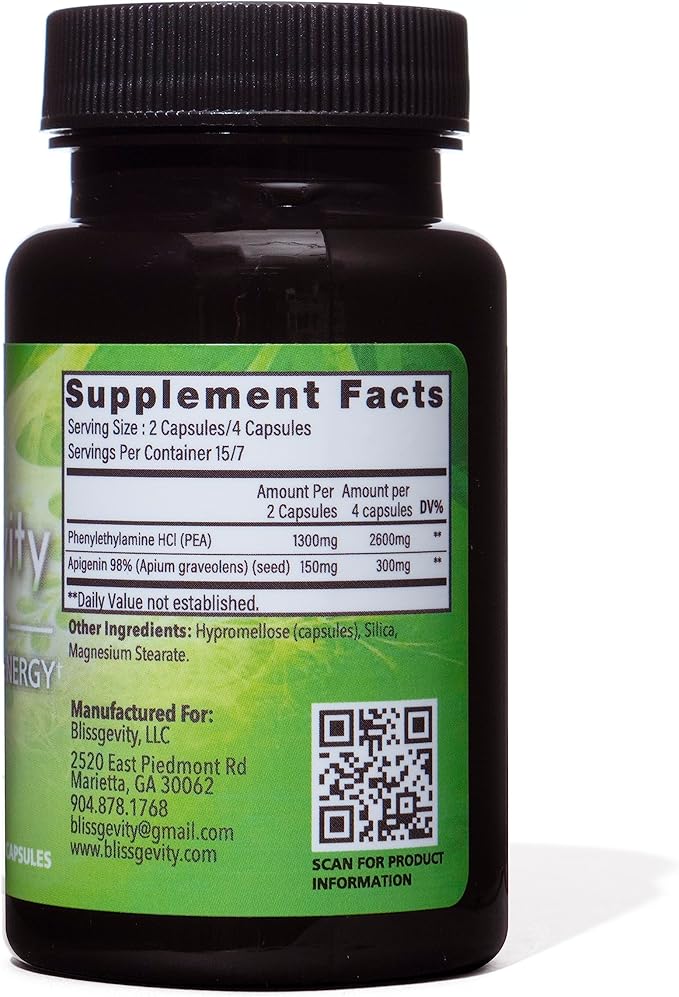 150mg Apigenin - Phenylethylamine - Mood Support Supplement - Promotes Euphoria, Focus, and Mental Clarity - Natural Stress Relief - Calm Support - Intimacy Enhancer - 30 Capsules