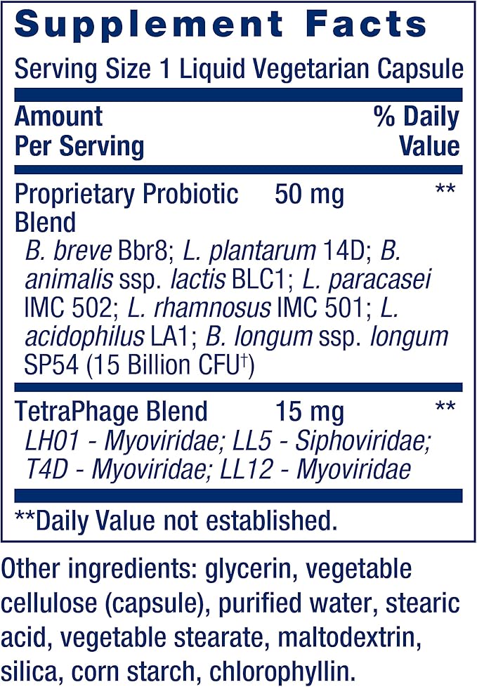 Life Extension FLORASSIST GI with Phage Technology, digestive health, probiotic support, nutrient absorption, 7 probiotic strains, bacteriophage blend, 30 liquid vegetarian capsules