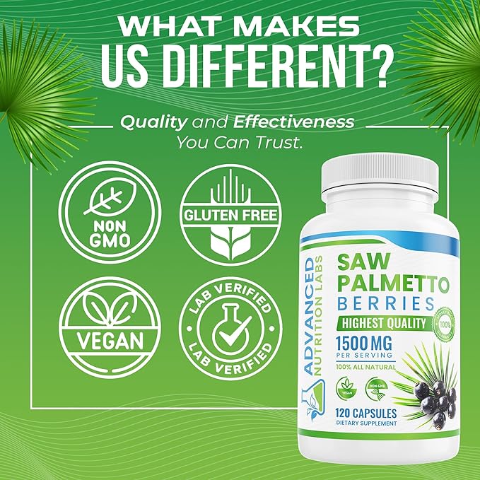 Saw Palmetto Berries & Extract - 1500 mg Saw Palmetto Supplement for Men & Women - DHT Blocker for Hair Growth, Prostate Support & Urinary Health - 120 Vegan Capsules