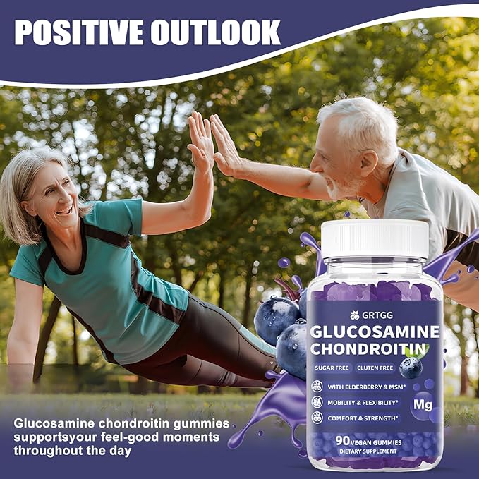 Glucosamine Chondroitin Gummies with MSM & Elderberry Extra Strength 3000MG - Joint Support, Antioxidant Immune Support Supplement for Adults, Men & Women - 90 Blueberry Gummies