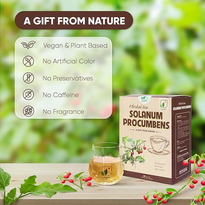 NMPT 100% Solanum Procumbens Leaf Tea, Hand Pick, Cà Gai Leo Organic Herbal Tea, 40 Count, Freeze Drying, Gluten Free, Dairy Free, No Sugar Added, Energy Boost & Health Support, 0.07 Oz Each