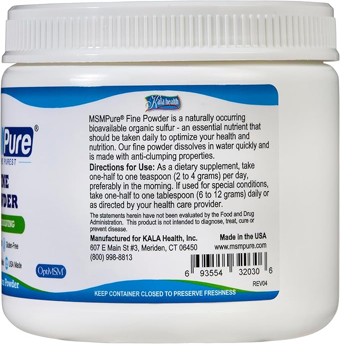 Kala Health MSMPure Fast Dissolving Fine MSM Powder Crystals – US-Made MSM for Joint Health, Skin Appearance, and Hair & Nail Support – 8.8 oz, Organic Sulfur