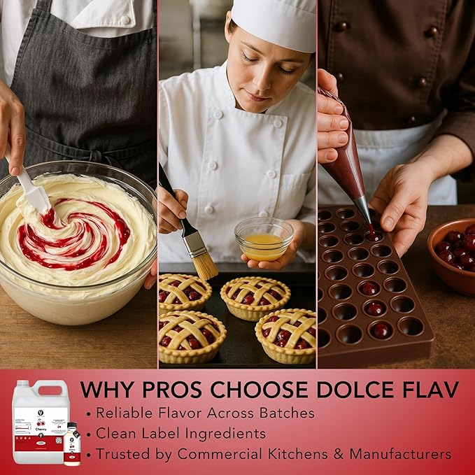 Dolce Flav Cherry Flavoring – 32 oz. – Premium Oil-Based Extract for Chocolates, Frostings, Baked Goods & Confections | Classic Sweet Flavor for Bakeries & Candy Shops
