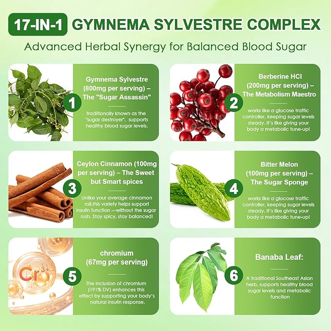 Gymnema Sylvestre Supplement 2 Pack (120 Capsules Each) | 17-in-1 Herbal Blend with Cinnamon, Berberine HCI, Bitter Melon & Chromium – Supports Metabolic Wellness & Energy Production