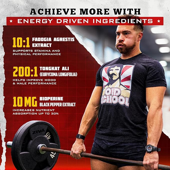 Old School Labs Testosterone Supplement for Men – Fadogia Agrestis 1500mg Max Potency + Tongkat Ali & BioPerine® – Muscle Growth, Recovery, Drive & Stamina – 120 Caps, 40 Servings