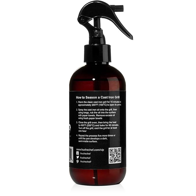 Organic BBQ Grill Seasoning Oil (8oz) - Made from Flaxseed Oil grown and pressed in the USA - Creates a Non-Stick Seasoning on All Cast Iron Grills and BBQs (240ml)