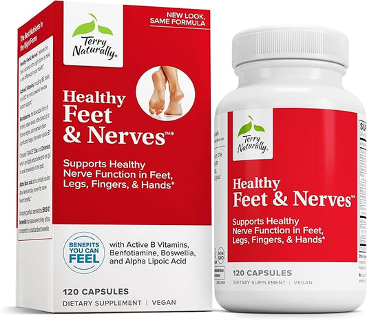 Terry Naturally Healthy Feet & Nerves - Herbal Supplement with Bioactive Vitamin B12 - Circulation & Nerve Health Support Supplement - Vegan Capsules with Boswellia Serrata - 120 Capsules