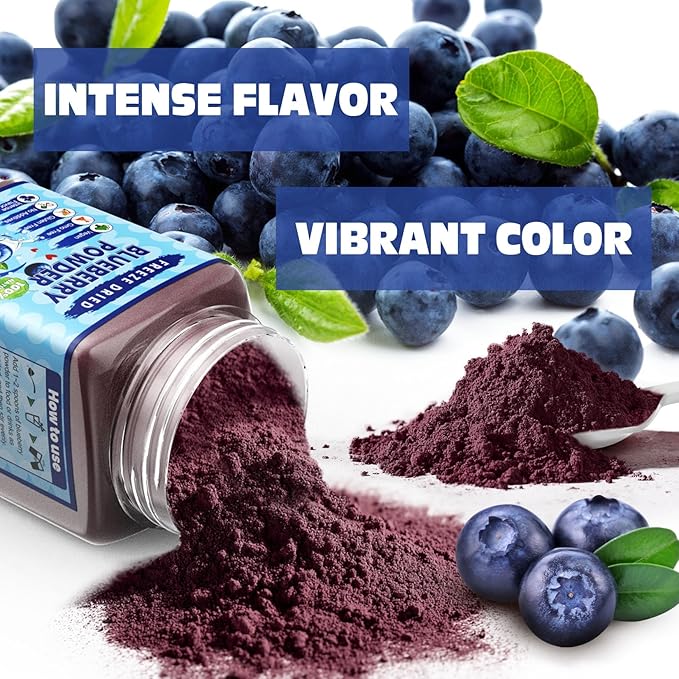 Freeze Dried Blueberry Powder - Kiigfood 6 oz/170g Natural Blueberry Powder Fruit Powder, Organic Blueberry Extract for Smoothie, Drinks, Baking, Cakes Decoration - Vegan, Non-GMO, Gluten-Free