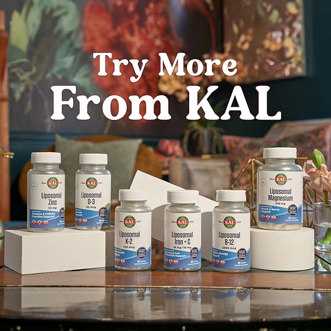 KAL Liposomal Vitamin B12 2500 mcg, High Absorption, Liposomal Technology, Cellular Energy Support, Vegan Capsules, Gluten Free, Made Without Soy, 30 Servings