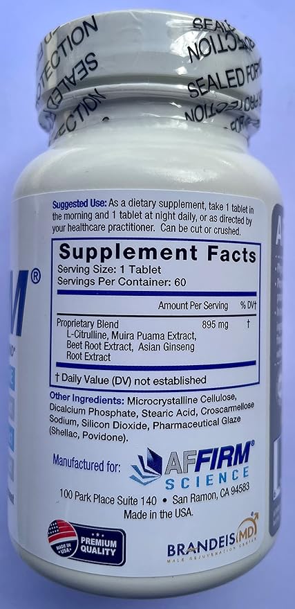 Affirm Science L-Citrulline Dietary Supplement 750mg 60 Tablets | Circulation and Male Performance | Created by Dr. Judson Brandeis