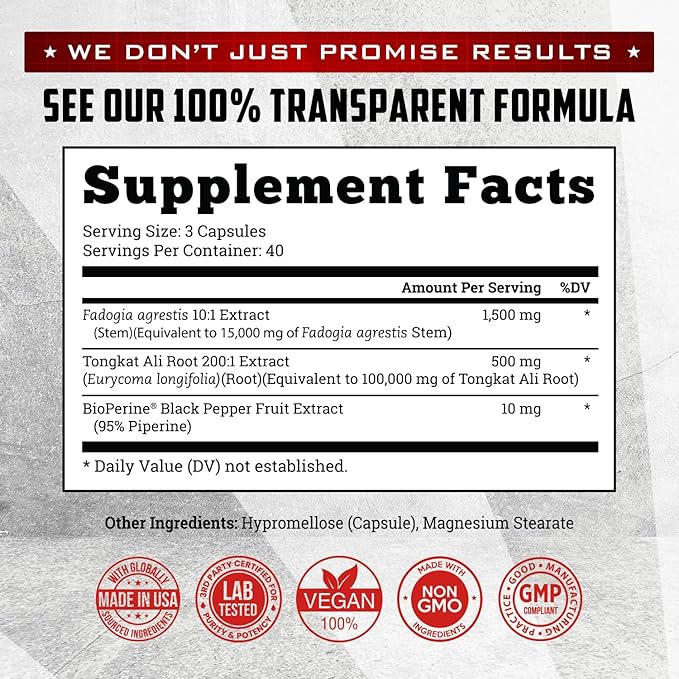 Old School Labs Testosterone Supplement for Men – Fadogia Agrestis 1500mg Max Potency + Tongkat Ali & BioPerine® – Muscle Growth, Recovery, Drive & Stamina – 120 Caps, 40 Servings
