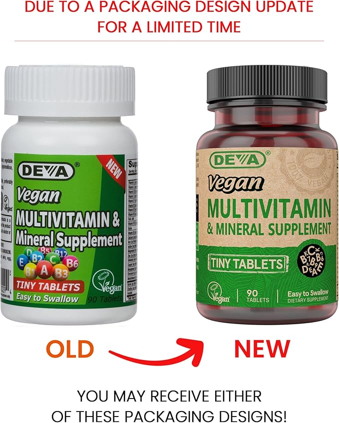 DEVA Vegan Multivitamin for Women & Men with Iron, Vitamin C, E, B Complex Vitamins, Zinc, 90 Tiny Tablets