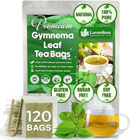 Lavendium, Premium 120 Gymnema Leaf Tea Bags, 100% Natural & Pure from Gymnema Leaves. Gymnema Tea Bags for Diabetics - COLD-DRIED for Maximum Freshness and Nutrient Retention. No Sugar, Vegan.