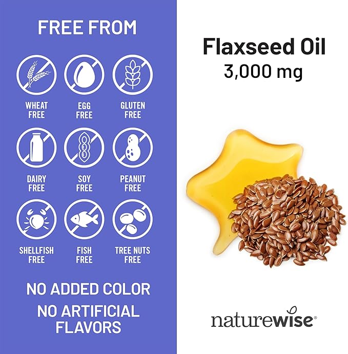NatureWise Flaxseed Oil 3000 mg, Fish Free Omega 3 with 1500 mg ALA, Dietary Supplement for Immune Health Support - Organic, Cold Pressed, Non-GMO - 90 Softgels[30-Day Supply]