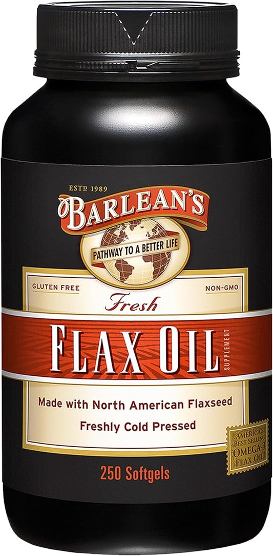 Barlean's Omega 3 6 9 Flaxseed Oil Supplements, Cold-Pressed Flax Seed Supplement Softgels with 1650 mg ALA Fatty Acids, 250 Count