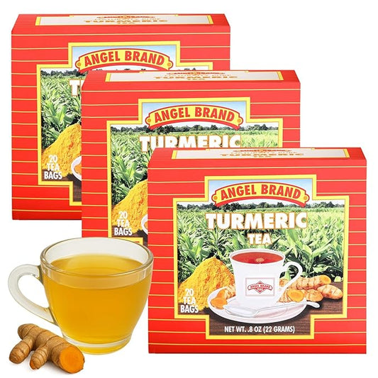 Angel Brand Turmeric Powder Tea Bags 20 – Pack of 3 Curcumin for Inflammation, Turmeric Powder with, Slightly Bitter, & Subtle Hints of Ginger & Peppery