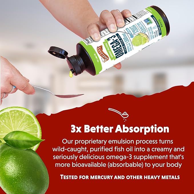 Barlean's Key Lime Pie High Potency Omega 3 Fish Oil Liquid Supplement, 1500mg of EPA& DHA Fatty Acid, Smoothie Flavored & Burpless for Brain, Joint, & Heart Health, 8 oz