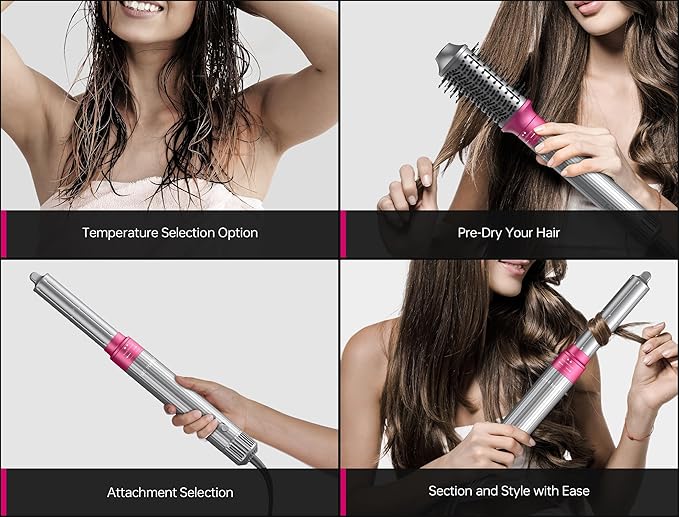 5 in 1 Professional Hot Air Styler, LC-dolida Powerful Hair Dryer & Straightener Set, Styling Without Heat Damage, Fast Drying Curling Volumizing Straightening, 110 Volts, 1200 Watts（Silver）