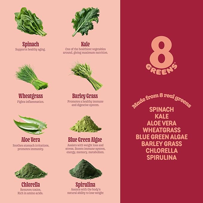8Greens Supergreens Tablets | Super Greens Powder Superfood Tablet, Metabolism Immunity & Focus, Daily Greens Effervescent Tablets, Organic: Aloe Vera, Spirulina, Chlorella, Peach, 30 Servings