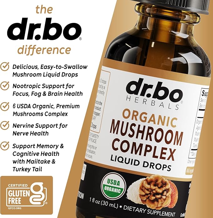 Organic Lions Mane Mushroom Complex - Mushroom Supplement Liquid Drops Tincture for Focus, Fog, Brain Health Supplements - Vegan, Herbal Organic Lion's Mane Mushrooms, Reishi, Turkey Tail Extract 1oz
