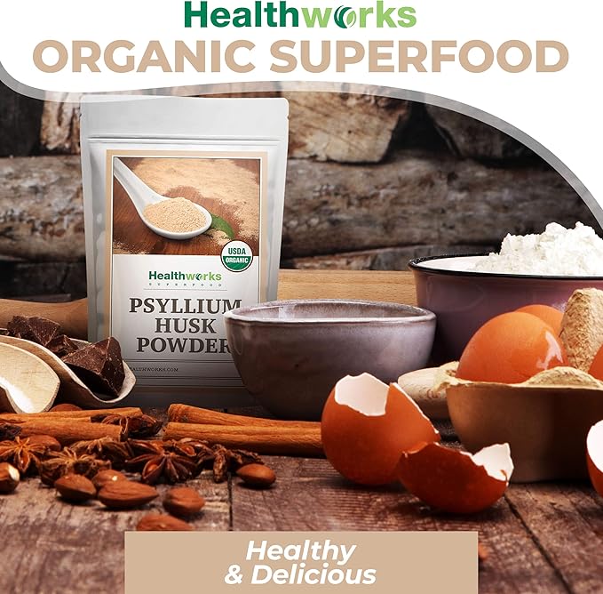 Healthworks Psyllium Husk Powder Organic - 32 Oz / 2 Lbs - Raw - Certified Organic - Finely Ground Powder from India - Keto, Vegan & Non-GMO - Fiber Support