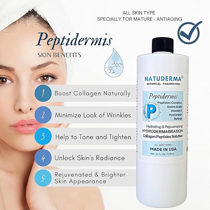 Hydrodermabrasion Solution PEPTIDERMIS, Peptide Complex, Oxy-Facial Serum, Hydro Facial Solution for Hydrodermabrasion Machine, Matrixyl 3000 Hydro Serum, 16 oz, Natuderma