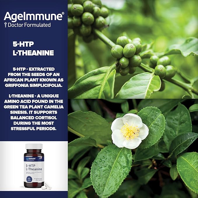 5-HTP Formula for Stress Relief and relaxation support for Teens and Adults with 5-HTP, L-Theanine, Vitamin B6, Vitamin B12, Magnesium - Doctor Formulated - Magnesium Stearate Free - 60 capsules.