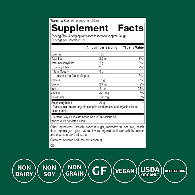 Standard Process Veg-E Complete Pro - Organic, Plant-Based Protein Powder for Muscle Building & Recovery - Supports Hair, Skin & Nails - Vegan & Gluten-Free - Vanilla, 18 Servings
