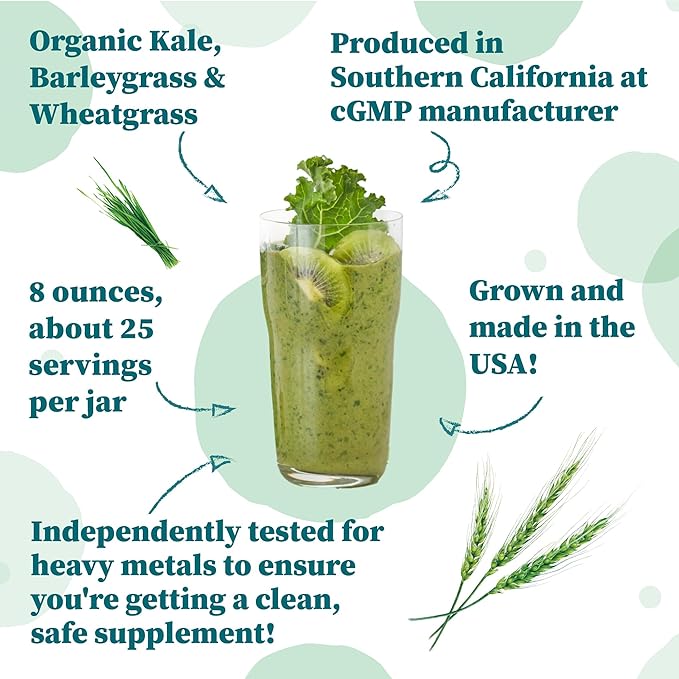 Nature Restore Greens Superfood Powder, USA Grown, Organic Kale, Barley Grass, Wheatgrass, Unsweetened, 8 Ounces, Made in USA