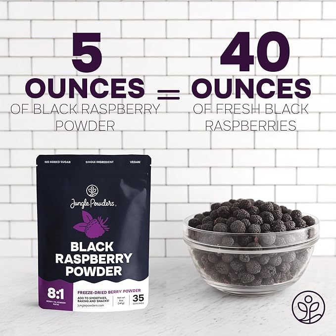 Black Raspberry Powder 5 Ounce Bag - 3rd Party Lab Tested Freeze Dried Raspberries Fruit Whole Berry for Baking, Unsweetened Additive Filler Free Superfood Extract Rasberries Smoothies Dehydrated