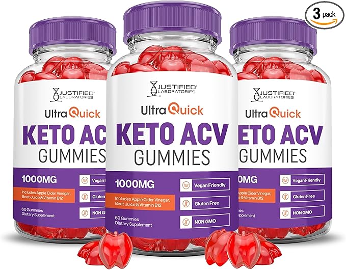 Justified Laboratories (3 Pack Ultra Quick Keto ACV Advanced Formula 1000MG Apple Cider Vinegar Formulated with Pomegranate Beet Juice Powder B12 Vegan Non GMO 180 Gummies