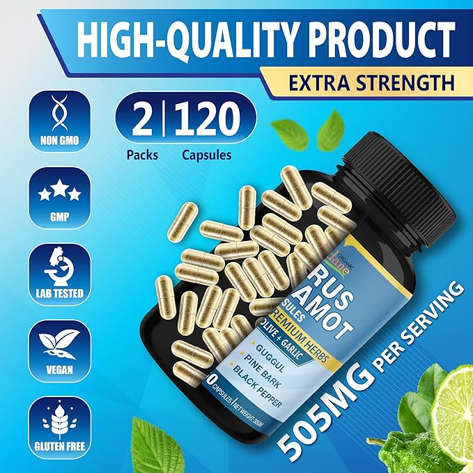 Organic Cadane 2 Packs Citrus Bergamot Extract Capsules with Berberine, Olive, Guggul, Garlic, Pine Bark, Black Pepper | 4 Months Supply