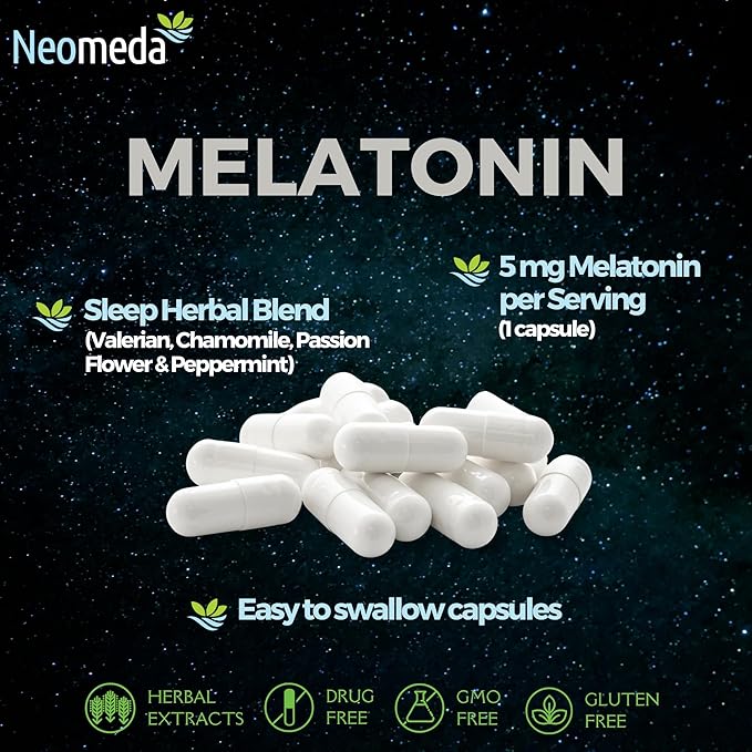 Melatonin Sleep Herbal Blend - Natural Sleep Support for Restful Nights with Melatonin 5mg & Calming Herbs - Drug-Free Dietary Supplement, 30 Capsules, 30-Day Supply