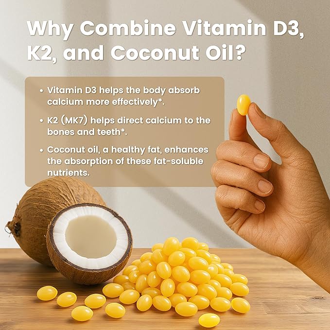 VEV Vitamin D3 K2 10000 IU, 300 Coconut Oil Softgels, Corefeel 2 in 1 Vitamins Supplement D & K (Include MK7), Easy to Swallow, Supports Calcium Absorption, Bone Healthh