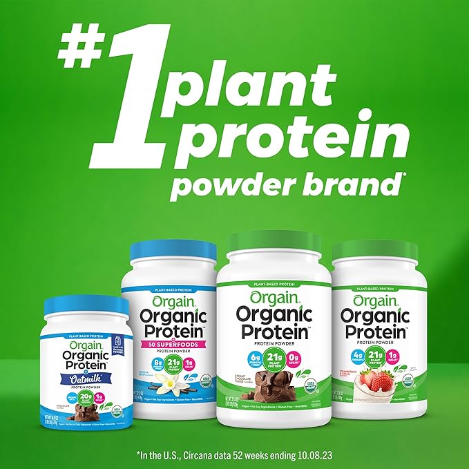 Orgain Organic Vegan Meal Replacement Protein Powder, Vanilla Bean - 20g Plant Based Protein, Gluten Free, Dairy Free, Lactose Free, Soy Free, No Sugar Added, For Smoothies & Shakes - 2.03lb