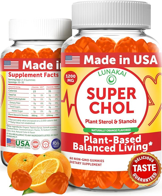 Lunakai USA Made Super Chol Gummies – 1200mg Plant Sterols & Stanols for Natural Cholesterol Support – Non-GMO Phytosterol Supplement, 60ct
