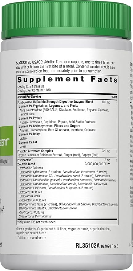 Rainbow Light Advanced Enzyme System, Plant-Source Enzyme Blend, 180 Capsules (Package May Vary)