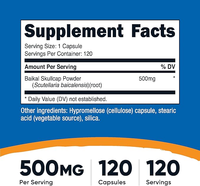 Nutricost Baikal Skullcap 500mg, 120 Vegetarian Capsules - Non-GMO, Gluten Free