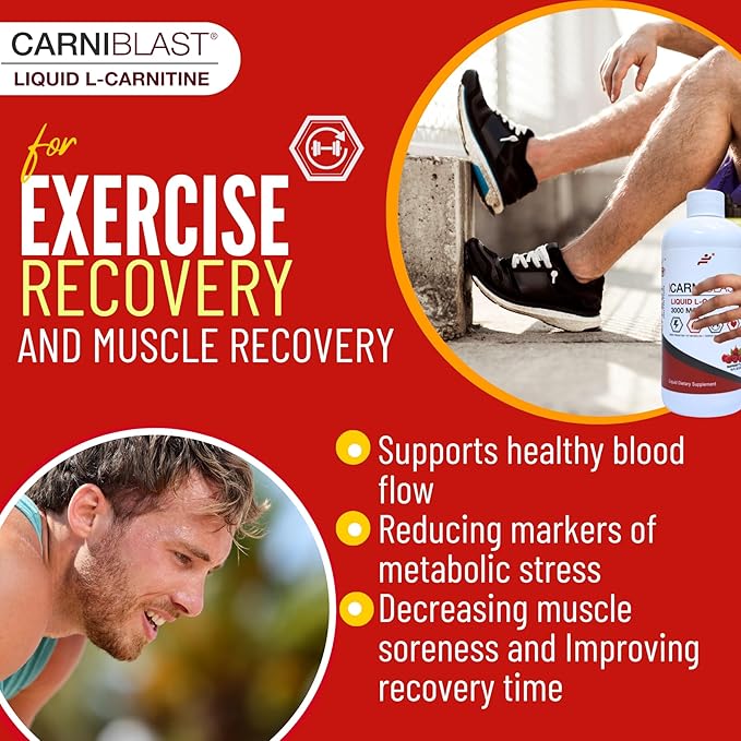 CARNIBLAST Liquid L-Carnitine 3000mg, Premium L Carnitine Carnipure, Energy Nutrition, Energy Supplement and Energy Booster, Raspberry, 16 fl oz