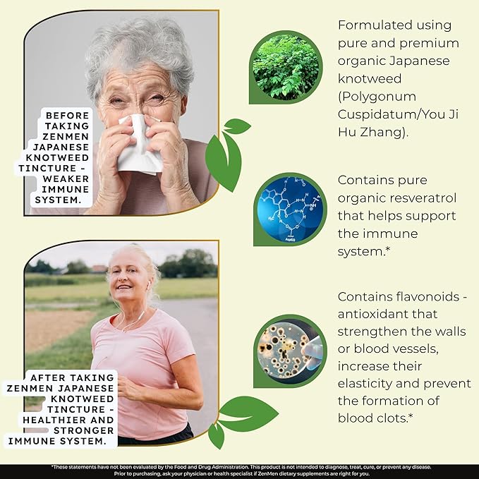 Japanese Knotweed Premium Resveratrol USDA Organic 3rd Party Tested Tincture 120ml/4oz - 1:3 Clinical Strength Ratio - Tick Wellness Aid and Immune Support Supplement - Made in The USA