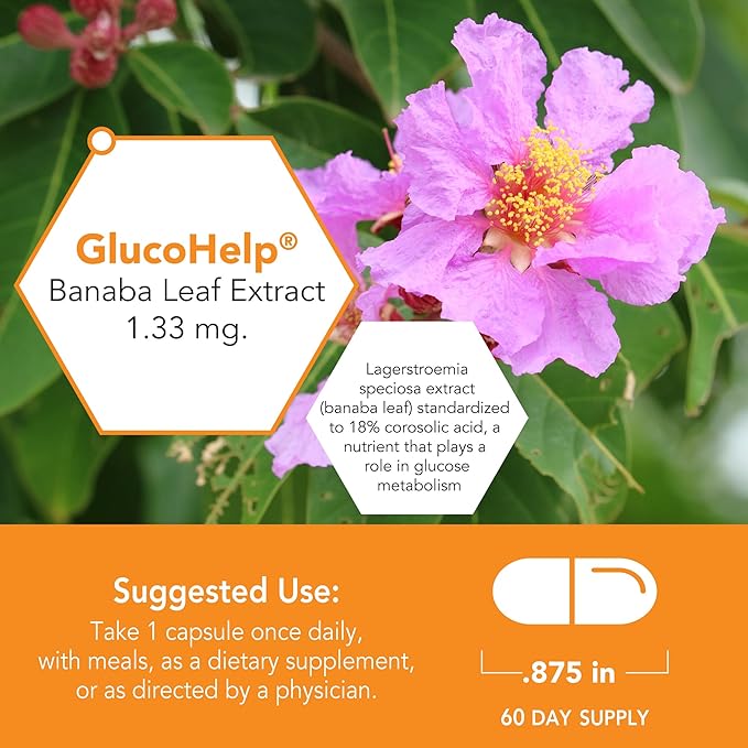 Botanic Choice Gluco Help Banaba Leaf Extract-Gluten Free, Non-GMO for Men & Women, 60 Capsules