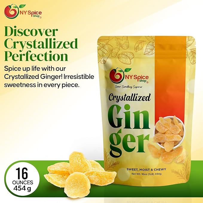 NY SPICE SHOP Candied Ginger Slices – (48 Oz.) 3 Pound Crystallized Ginger Slices – Ginger Hard Candy – Candied Ginger Pieces – Crystallized Ginger Chunks
