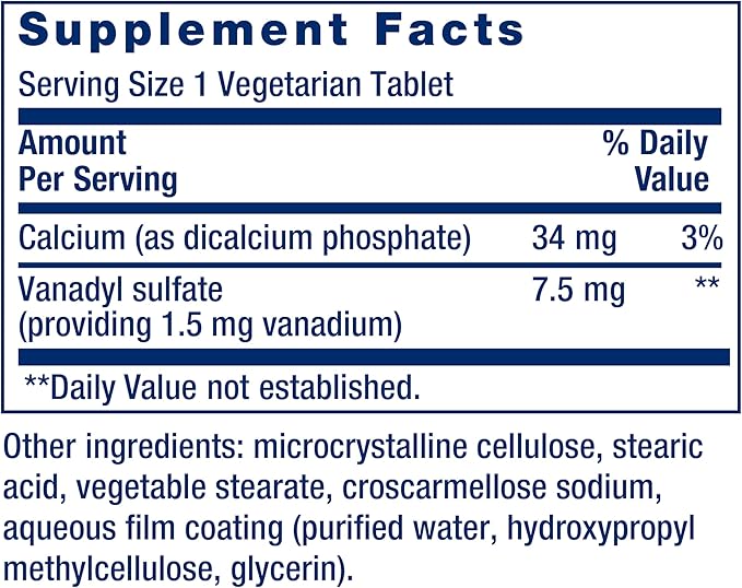 Life Extension Vanadyl Sulfate, Trace Mineral, Vanadium, Healthy glycemic Balance, Healthy Metabolism, Hormone Function, Gluten-Free, Non-GMO, Vegetarian – 100 Tablets