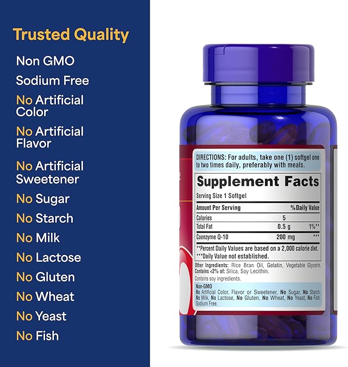 Puritan's Pride Coenzyme CoQ10 200mg, Dietary Supplement for Heart Health, Blood Pressure, Oral Gum Health, and Healthy Aging Support, 120 Servings, Rapid Release Softgels
