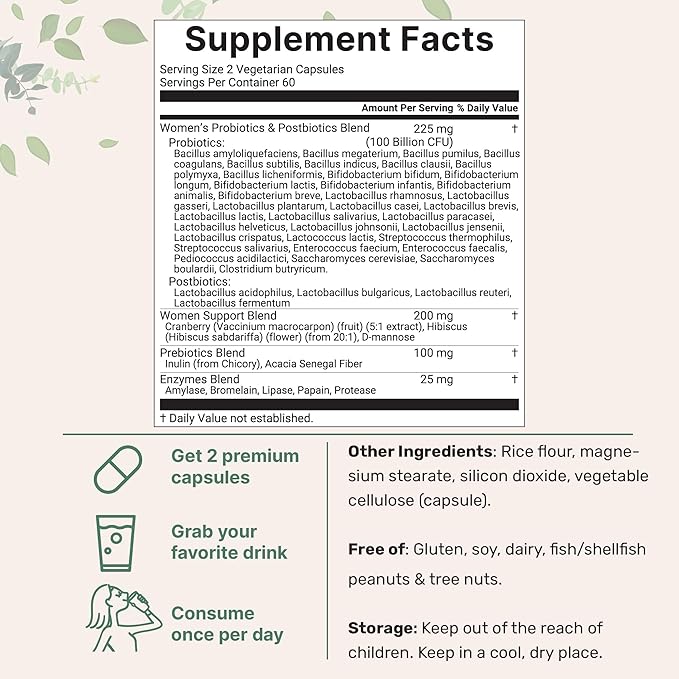 Micro Ingredients Women’s Probiotics 100 Billion CFU, 120 Veggie Capsules | 40 Strains with Cranberry, D-Mannose, Prebiotics & More | Synbiotic & Enzyme Complex | Supports Vaginal Flora & Gut Health