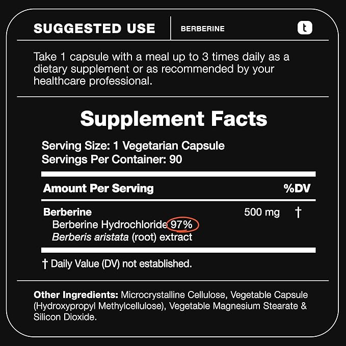 Toniiq Ultra High Strength Berberine HCl 500mg from The Himalayas - Berberine Supplement - 97% Tested Purity Extract - Wild Harvested - Concentrated Berberine 500mg Supplements -90 Veggie Capsules