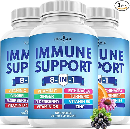 8 in 1 Immune Support Booster Supplement with Echinacea, Vitamin C and Zinc 50mg, Vitamin D 5000 IU, Turmeric Curcumin & Ginger, B6, Elderberry (8 in 1 Capsules (Pack of 3))