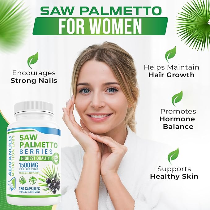 Saw Palmetto Berries & Extract - 1500 mg Saw Palmetto Supplement for Men & Women - DHT Blocker for Hair Growth, Prostate Support & Urinary Health - 120 Vegan Capsules