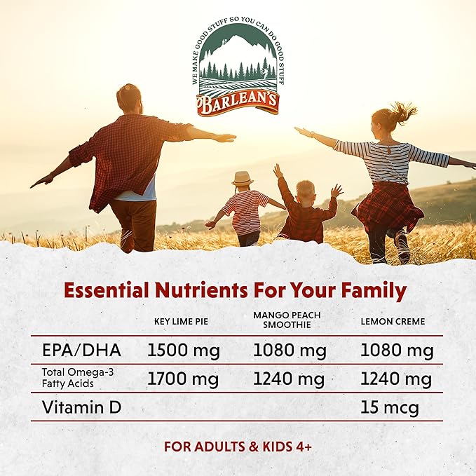 Barlean's Omega 3 Fish Oil Liquid Supplement 3-Flavor Variety Pack for Men and Women, EPA and DHA Fatty Acid, Includes Key Lime Pie, Lemon Crème and Mango Peach Flavors, 8 oz